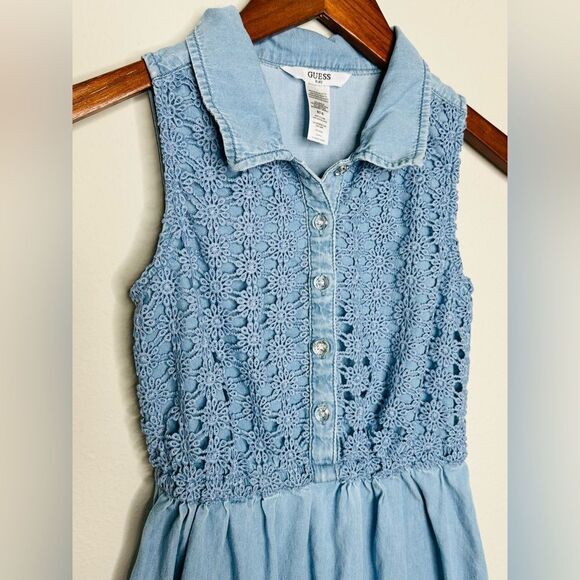 Guess Girls Sleeveless Blue Denim Dress Small (7-8) - Picture 4 of 7